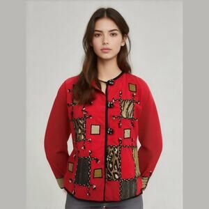 Allure Red Animal Print Tapestry Patchwork Embroidered Jacket Women Sz M VTG